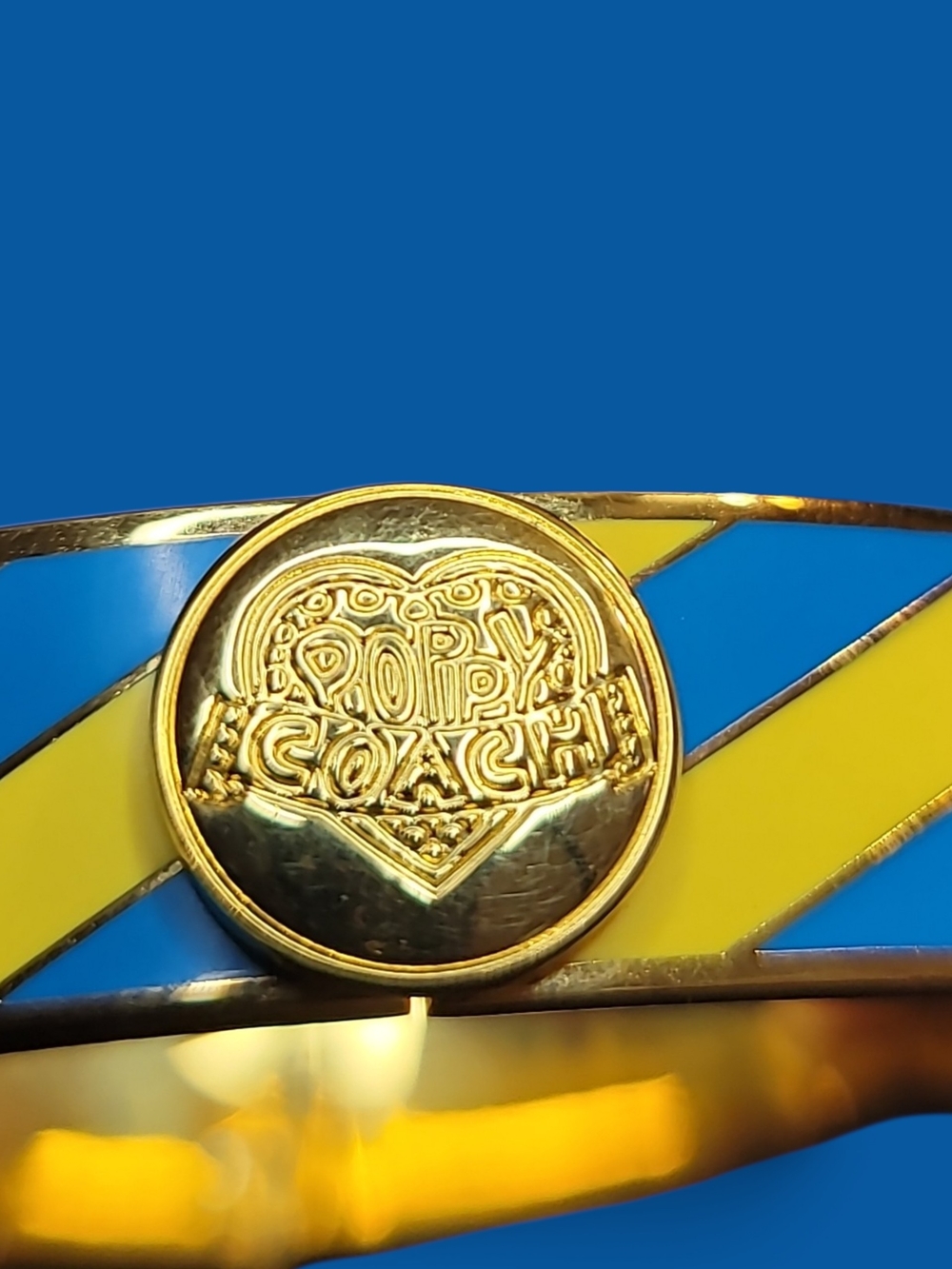 Coach Poppy Y2K Blue and Yellow Enamel Hinged Bracelet With Dustbag NEW - Picture 2 of 6
